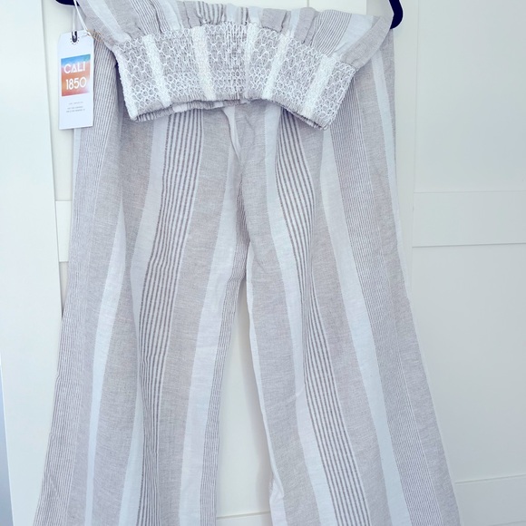 NWT Linen pants, white and tan, wide leg, cali 1850, size large - Picture 5 of 5